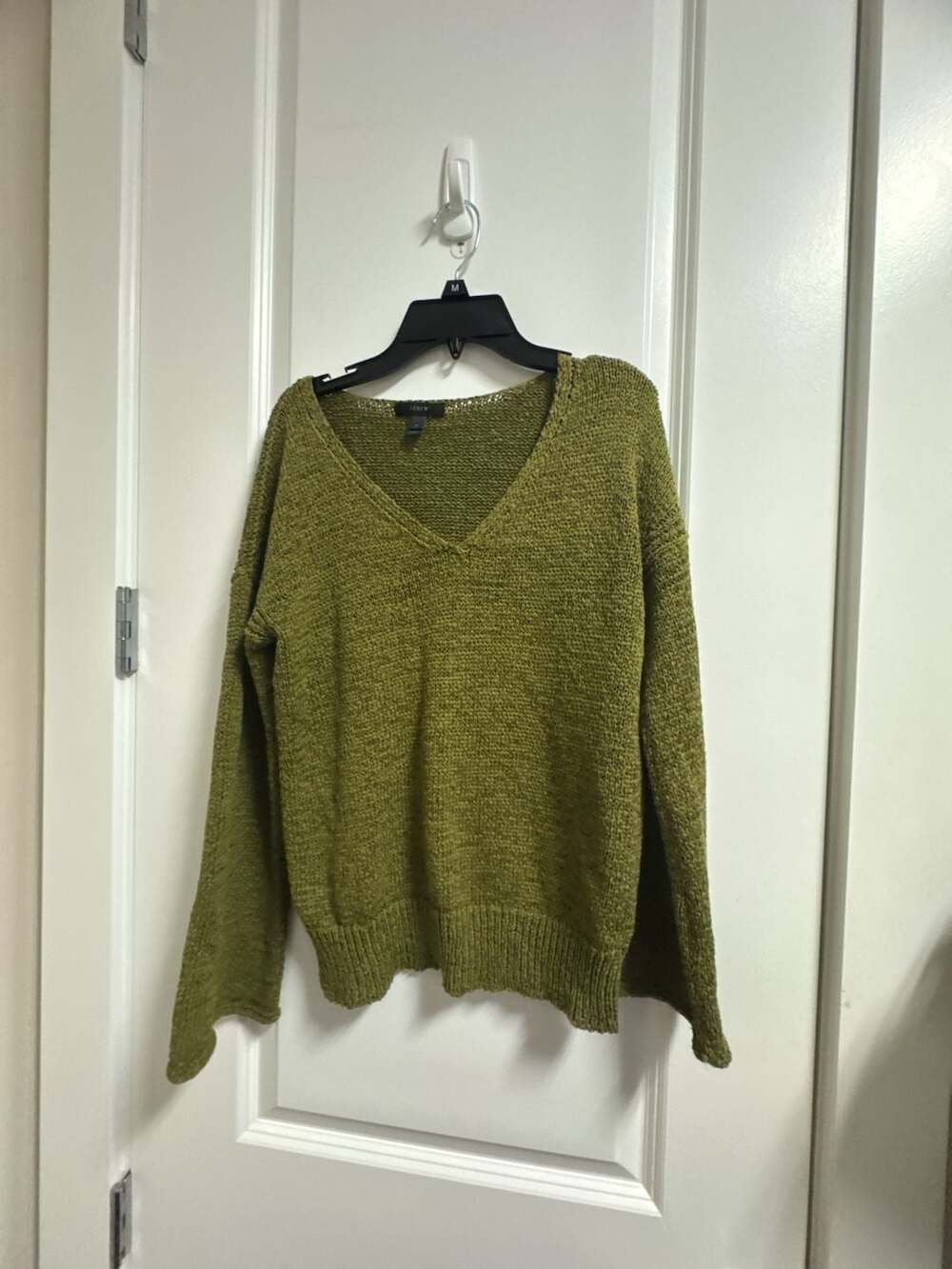 J.Crew V-Neck Sweater Size S Green Cotton Blend Knit Bell Sleeve